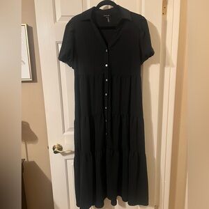 NWOT 1. State Short Puff Sleeve Button Down Tiered Black Summer Maxi Dress XS